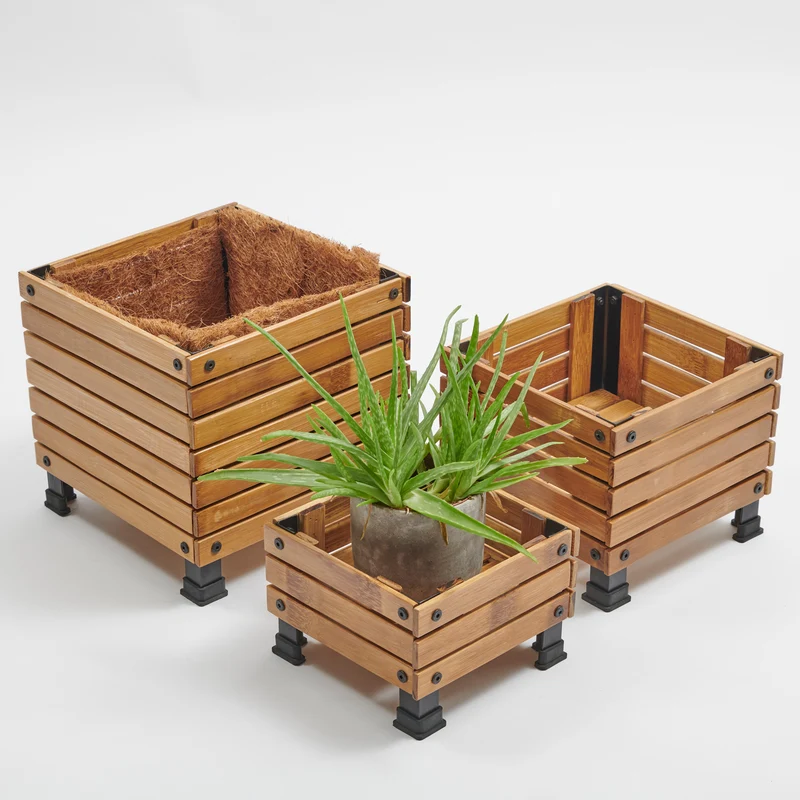 Bambus-Pflanzkästen quadratisch - 3er Set