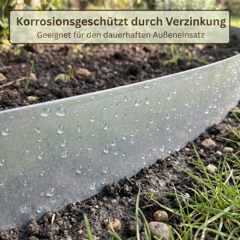 Rasenkantenband aus verzinktem Stahl – 15 cm hoch, Länge 10 m, 0,5 mm stark – GartenAZ Beetumrandung mit Umbördelung