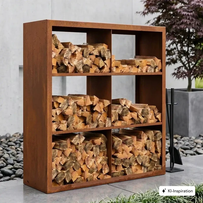 Holzlager Bandon Cortenstahl