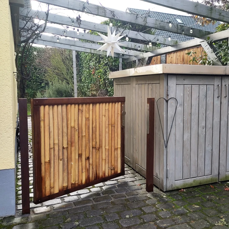 Modul5 - Cortenstahl Tor / Tür - Pfosten 80 x 80 mm - heller Bambus
