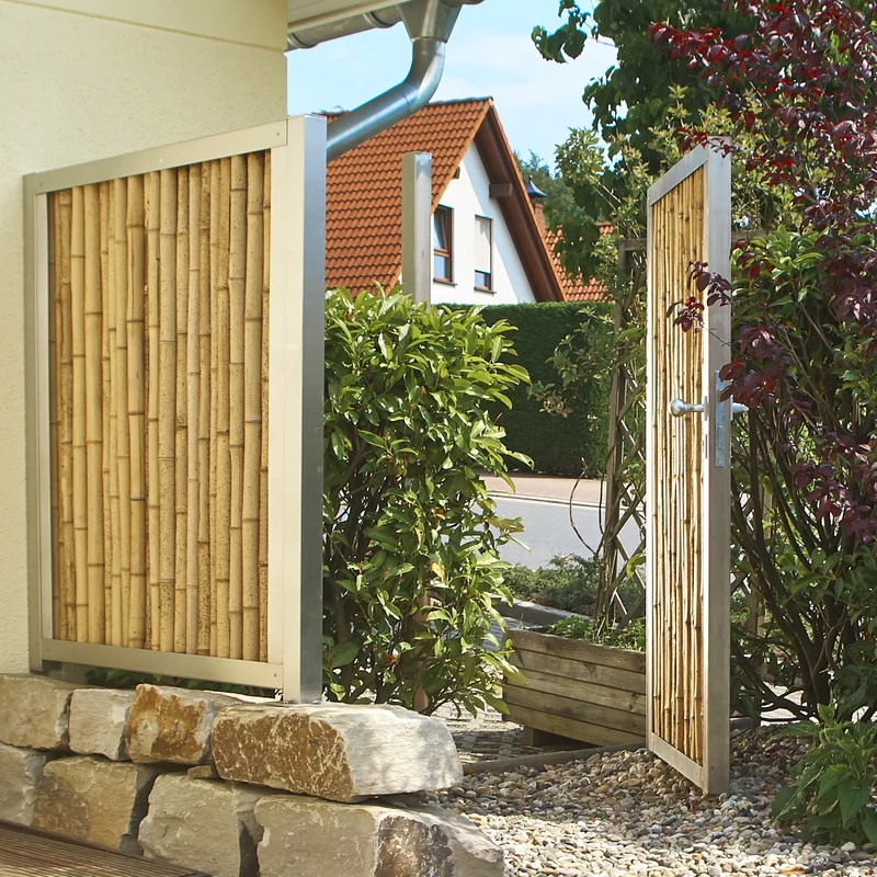 Modul5 - Edelstahl Tor / Tür - Pfosten 80 x 80 mm - heller Bambus