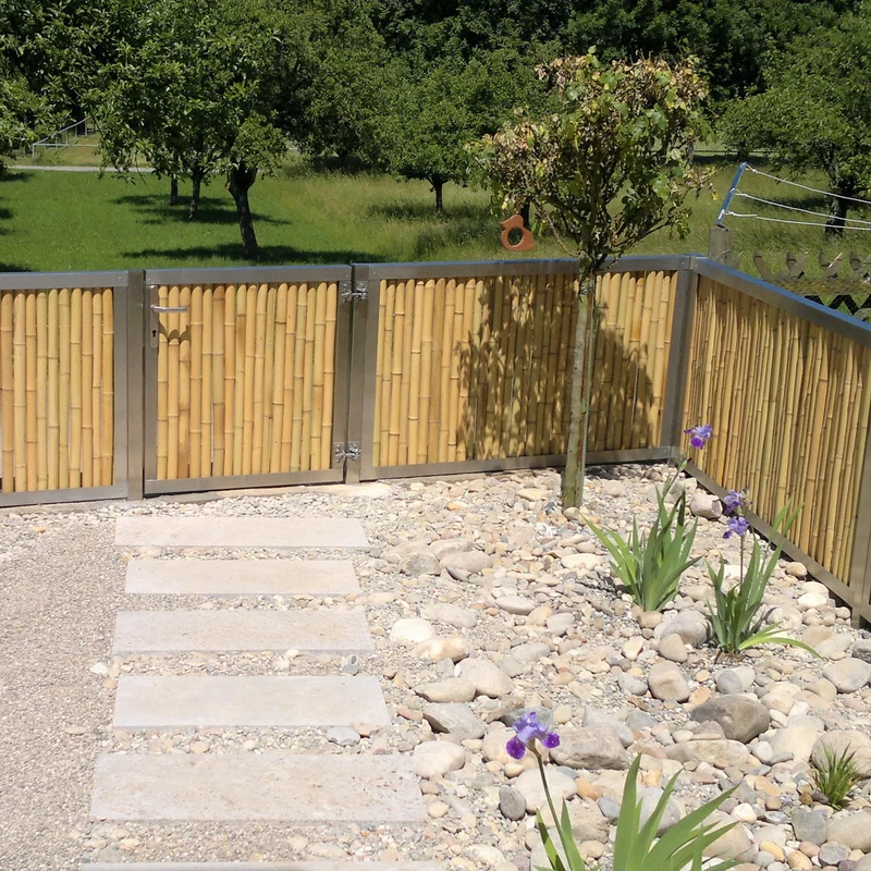 Modul5 - Edelstahl Tor / Tür - Pfosten 80 x 80 mm - heller Bambus