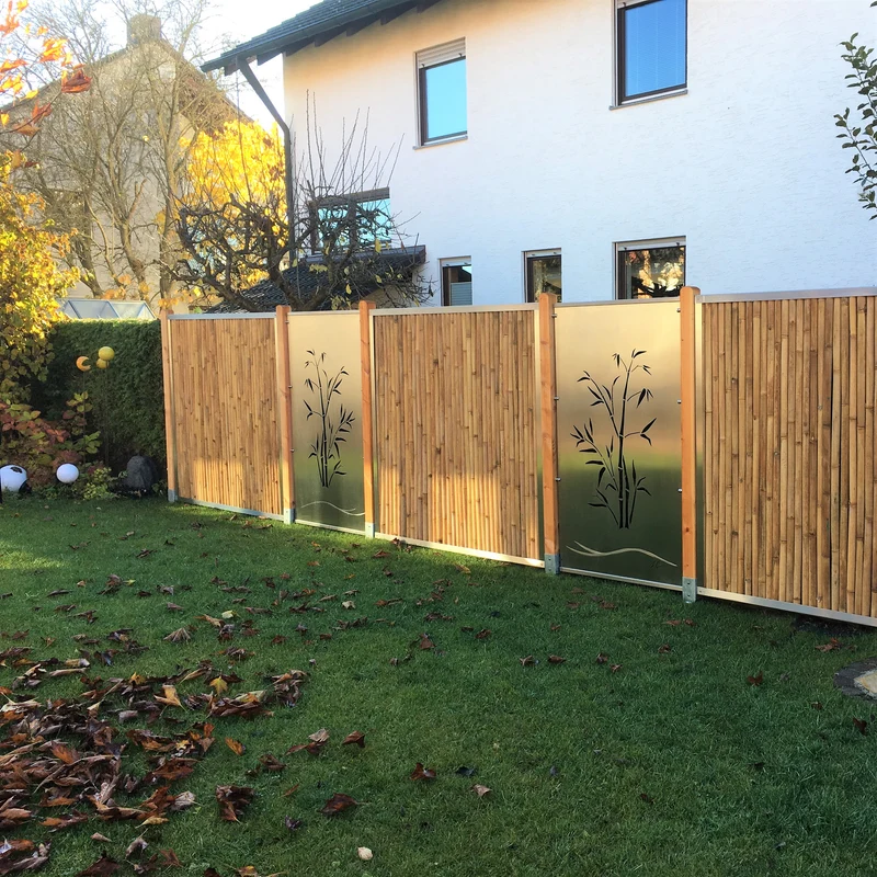 Modul5/classic - Bambuszaunfeld mit Edelstahlrahmen - Bambus hell oder dunkel