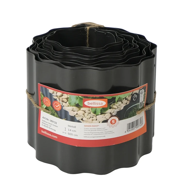 bellissa Metall Rasenkantenband Welle schwarz 500x14 cm (Sonderedition) - 4 Stück