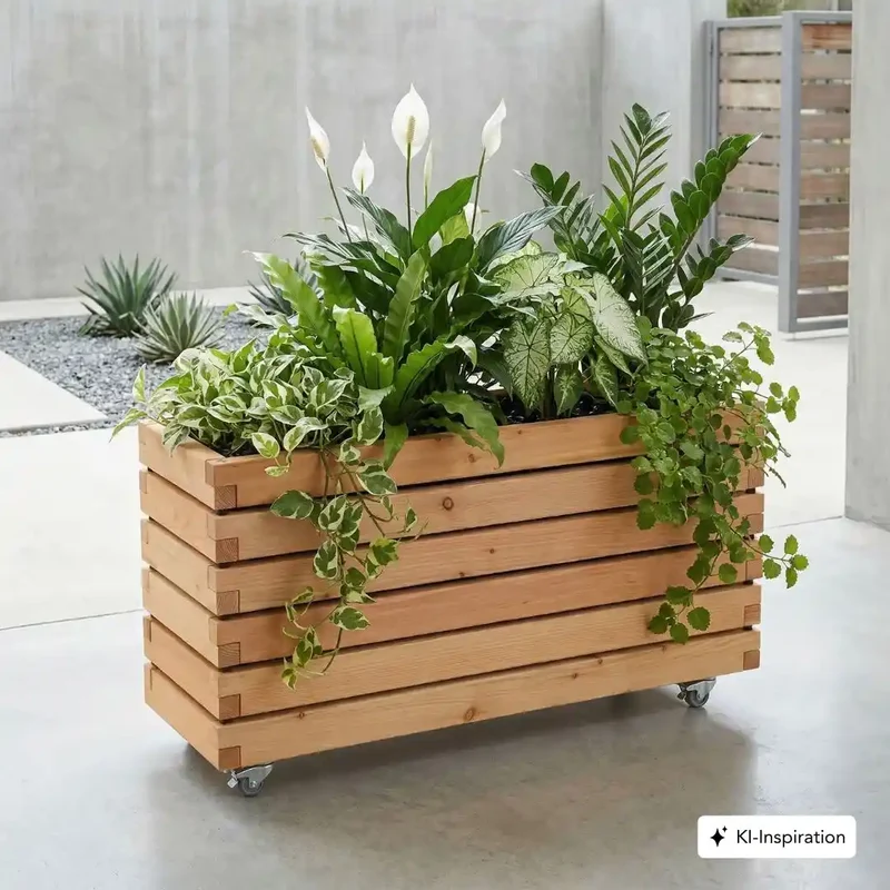 Pflanzkübel rechteckig "MORA" aus geöltem Lärchenholz mit Rollen