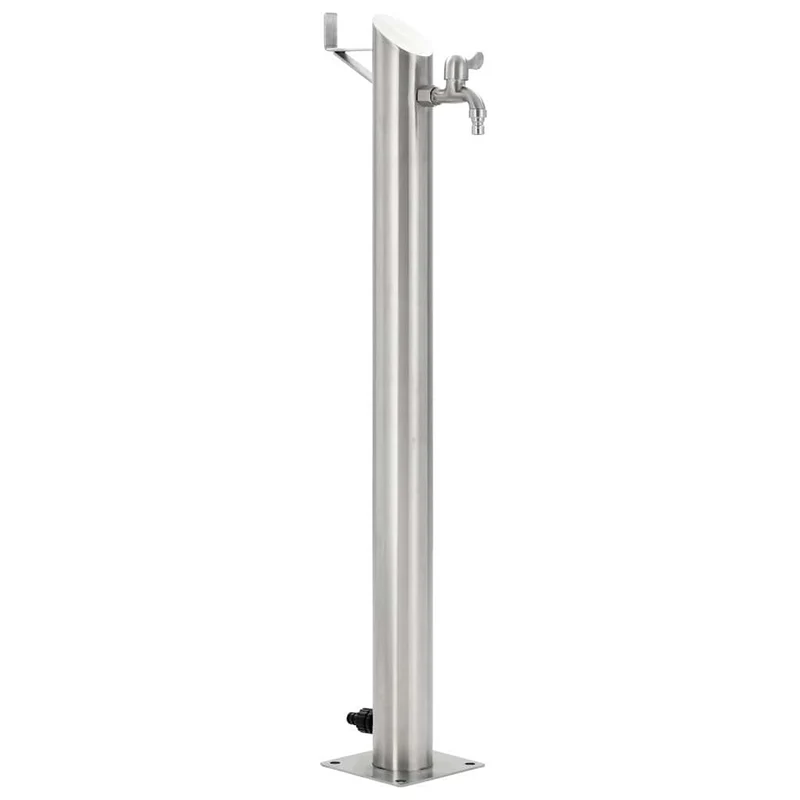 Wassersäule Edelstahl 7,6 x 95 cm Wasserhahn Garten Zapfsäule Silber