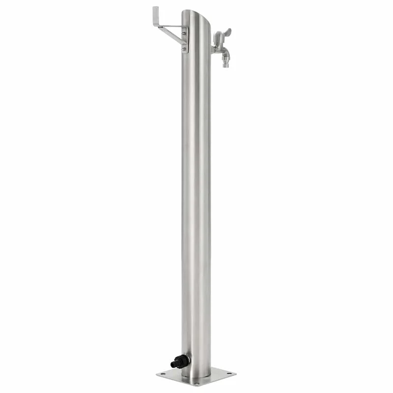 Wassersäule Edelstahl 7,6 x 95 cm Wasserhahn Garten Zapfsäule Silber