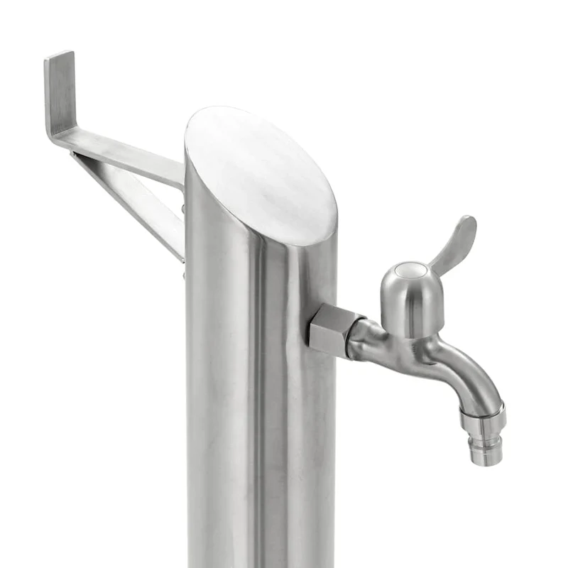 Wassersäule Edelstahl 7,6 x 95 cm Wasserhahn Garten Zapfsäule Silber