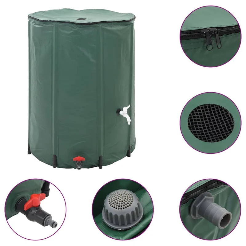 Wasserspeicher Regentonne faltbar Wassertank 750L 100 x 100 cm PVC grün