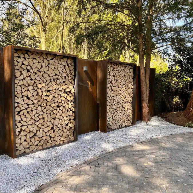 Holzlager Faria Cortenstahl
