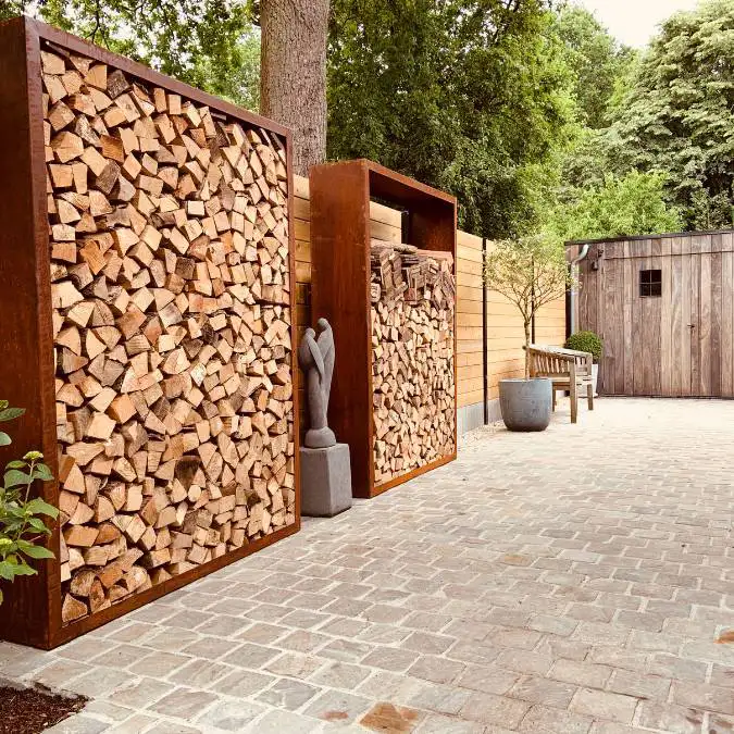 Holzlager Faria Cortenstahl