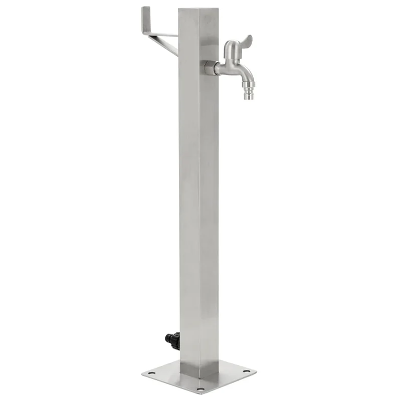 Wasserzapfsäule Edelstahl 5x5x65 cm Garten Wasserhahn Zapfstelle Silber