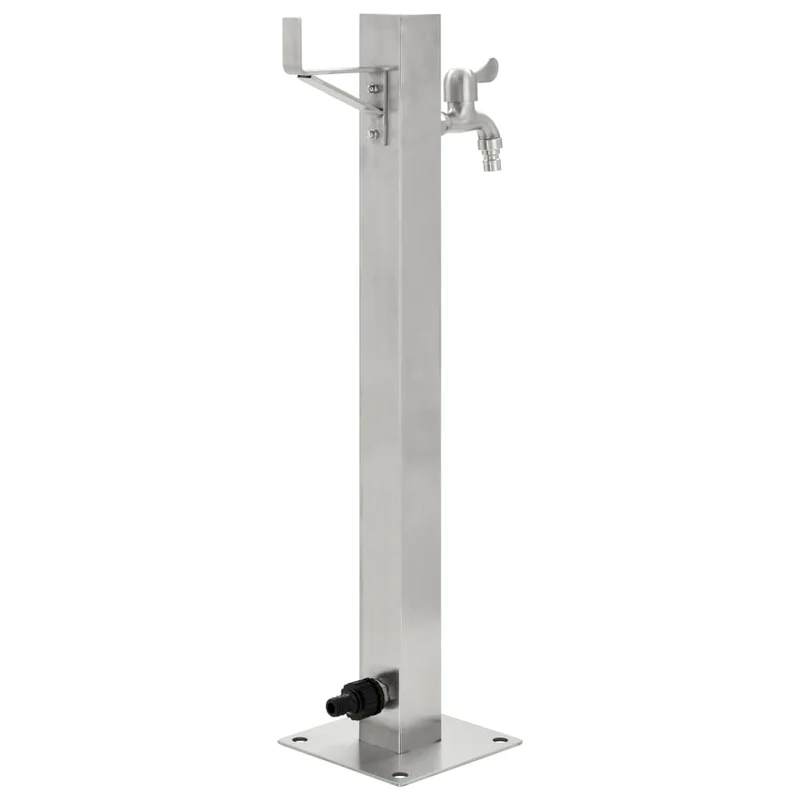 Wasserzapfsäule Edelstahl 5x5x65 cm Garten Wasserhahn Zapfstelle Silber