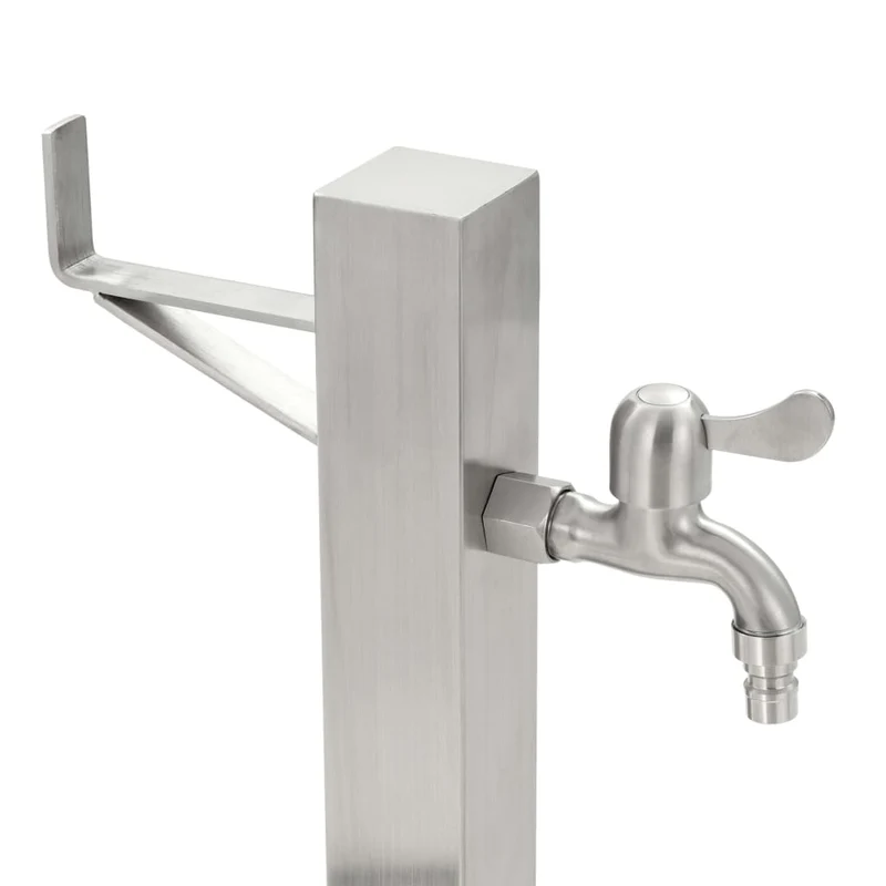 Wasserzapfsäule Edelstahl 5x5x65 cm Garten Wasserhahn Zapfstelle Silber