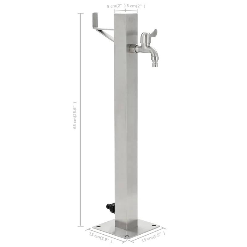 Wasserzapfsäule Edelstahl 5x5x65 cm Garten Wasserhahn Zapfstelle Silber