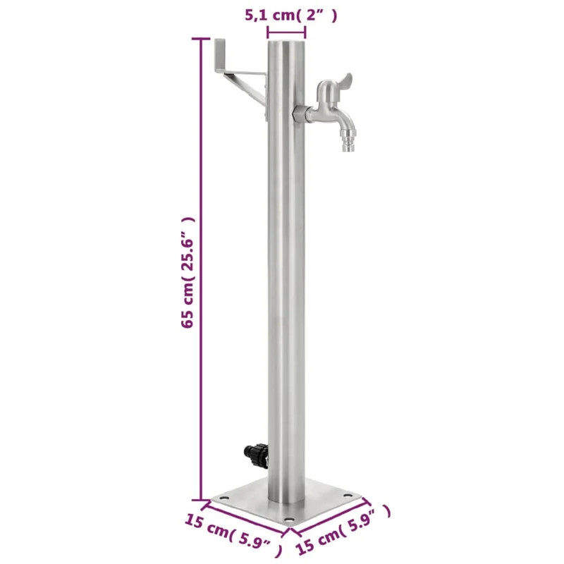 Wassersäule Edelstahl 5,1x65 cm Wasserhahn Garten Zapfsäule Silber