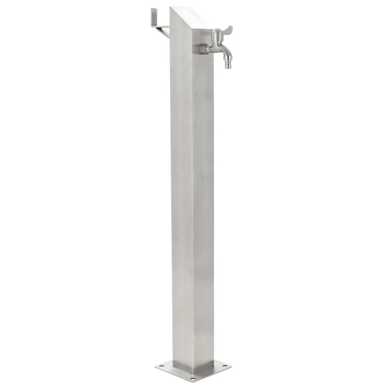 Wasserzapfsäule Edelstahl 8x8x95 cm Garten Wasserhahn Zapfsäule Silber