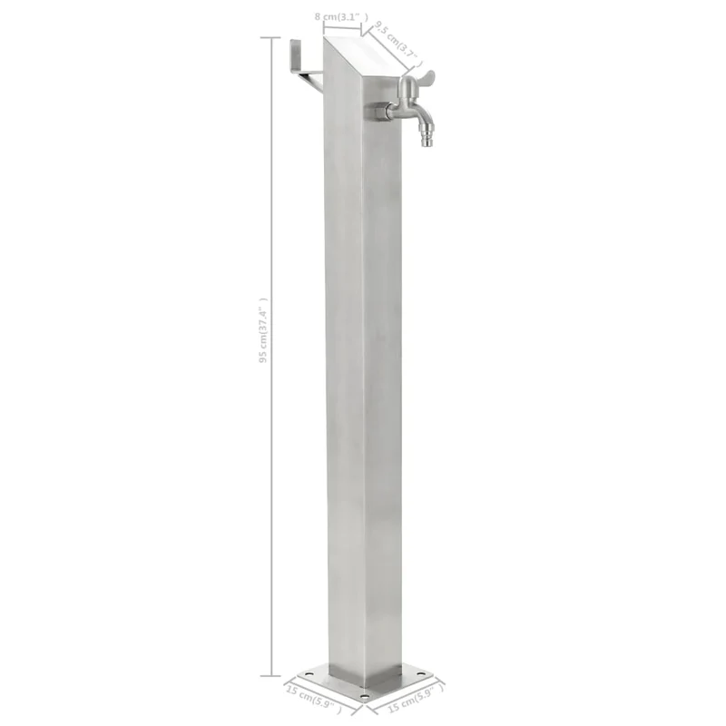 Wasserzapfsäule Edelstahl 8x8x95 cm Garten Wasserhahn Zapfsäule Silber