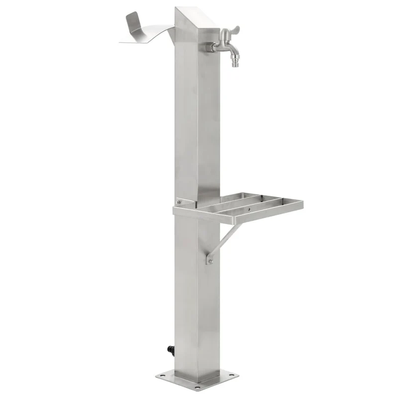 Wassersäule Edelstahl 8x8x95 cm Wasserhahn mit Ablage Garten Zapfsäule