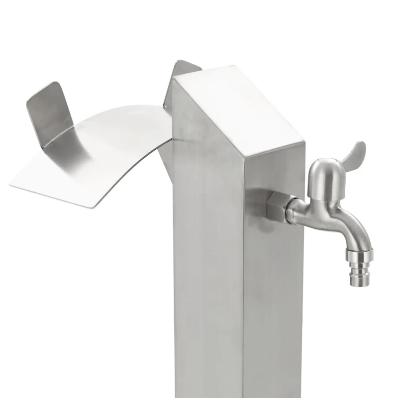 Wassersäule Edelstahl 8x8x95 cm Wasserhahn mit Ablage Garten Zapfsäule