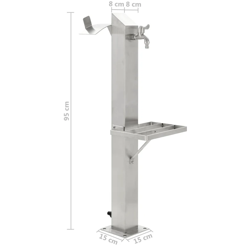 Wassersäule Edelstahl 8x8x95 cm Wasserhahn mit Ablage Garten Zapfsäule