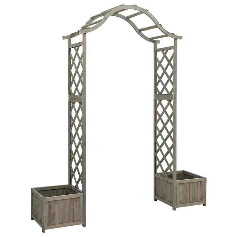 Garten-Pergola mit Blumenkasten Grau Massivholz Tanne Rosenbogen