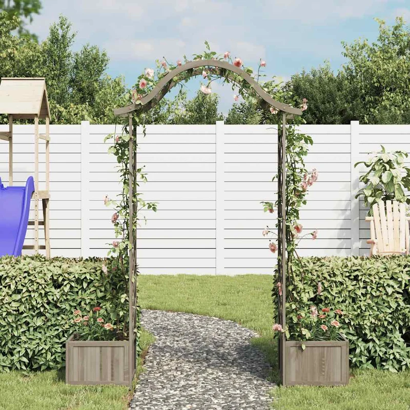 Garten-Pergola mit Blumenkasten Grau Massivholz Tanne Rosenbogen