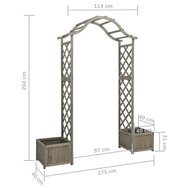 Garten-Pergola mit Blumenkasten Grau Massivholz Tanne Rosenbogen
