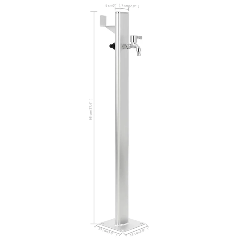 Wassersäule Aluminium 7 x 3 x 95 cm Garten Wasserhahn Zapfsäule Silber