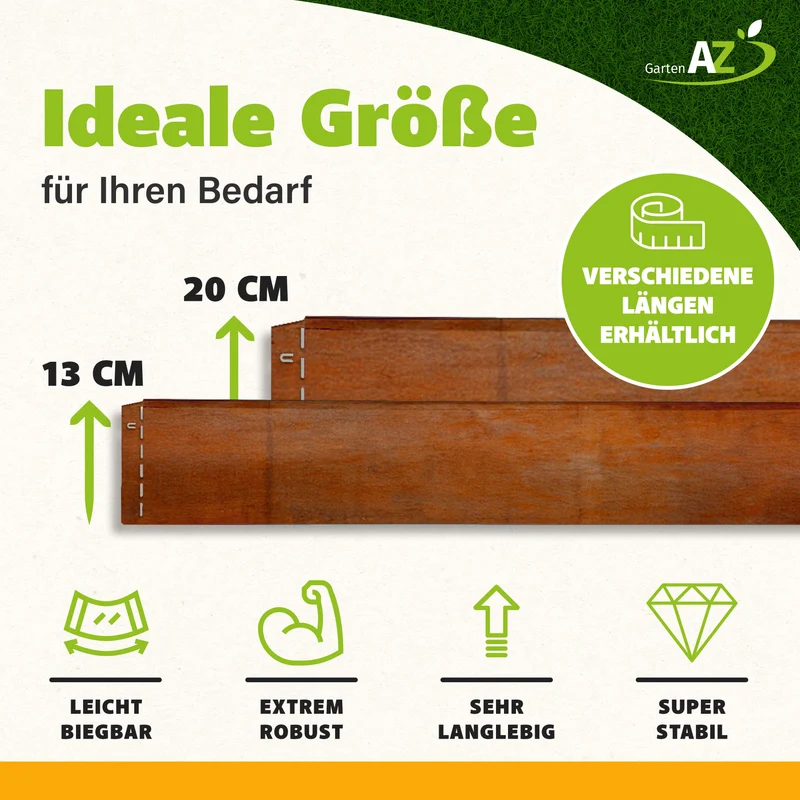 GartenAZ Metall Rasenkante corten 103x20 cm, Nutzlänge 100 cm