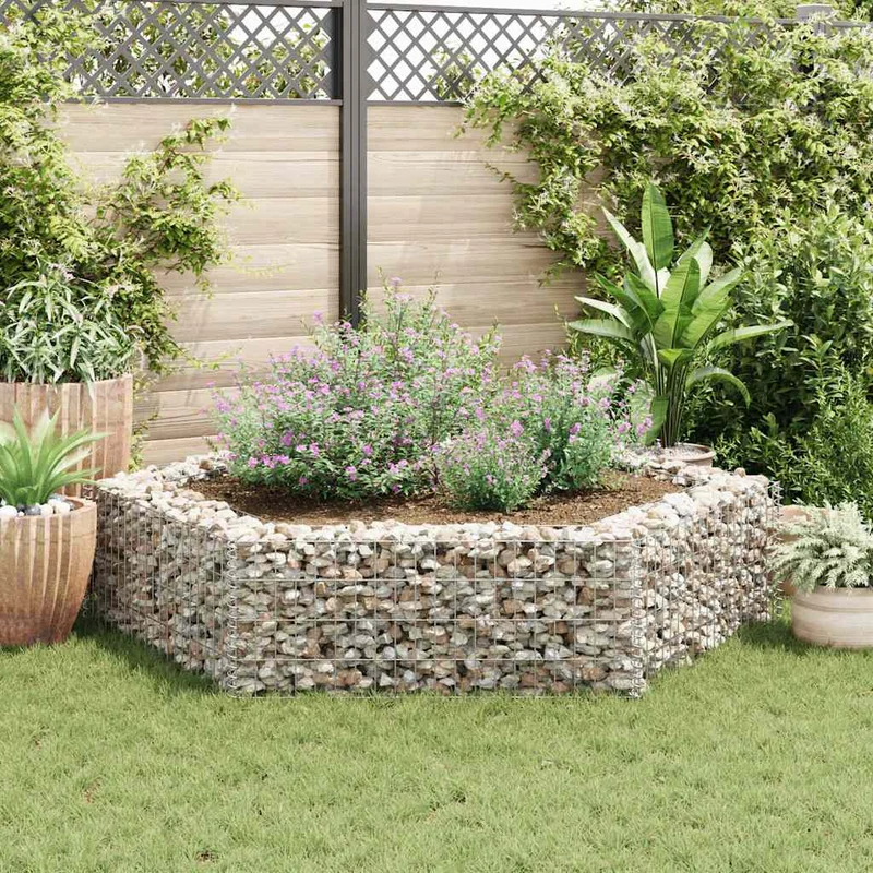 Gabionen Hochbeet Stahl 200x173x40 cm Sechseck Steinkorb Steinzaun