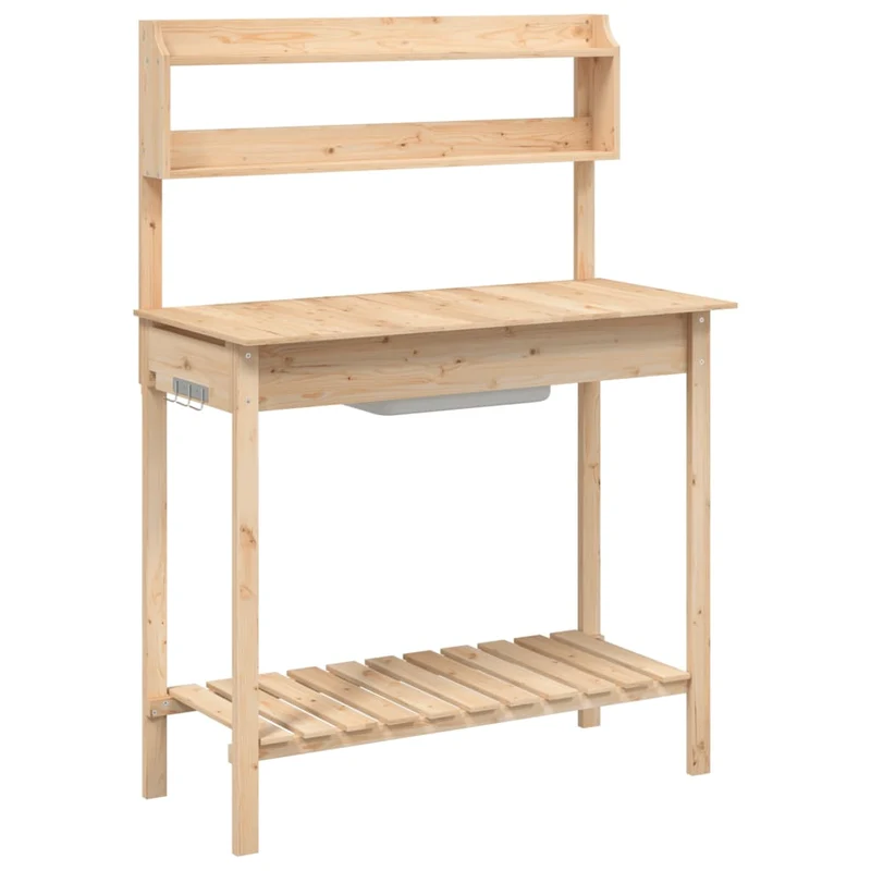 Pflanztisch mit Waschbecken Naturfarbe 147,5x44x139,5 cm Massivholz Tanne