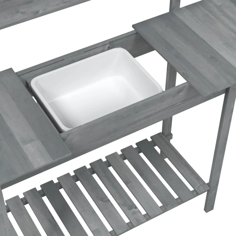 Pflanztisch mit Waschbecken Grau 147,5x44x139,5 cm Massivholz Tanne