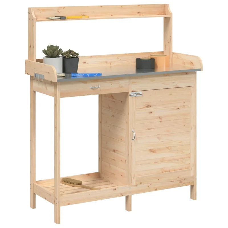 Pflanztisch mit Schrank 110,5x45x124,5 cm Massivholz Tanne naturfarben