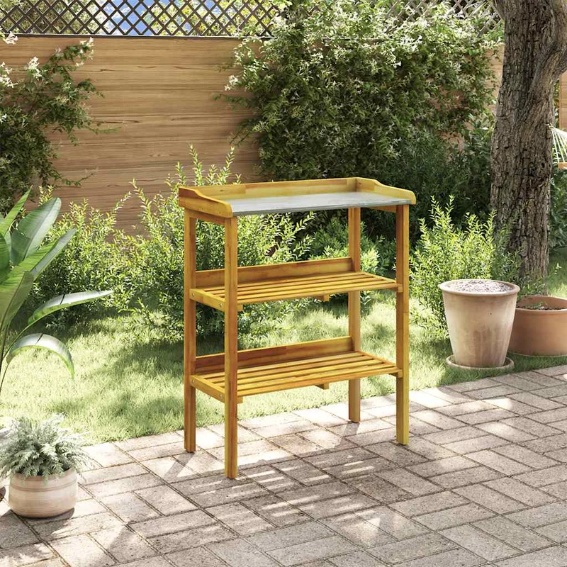 Pflanztisch 2 Ablageböden Akazie 76 x 37 x 92 cm Massivholz Zink Arbeitstisch