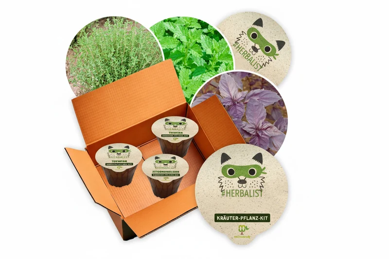 Kräuter-Pflanz-Kits "Herbalist" je 1x Basilikum Rotblättrig Zitronenmelisse Thymian plastikfrei