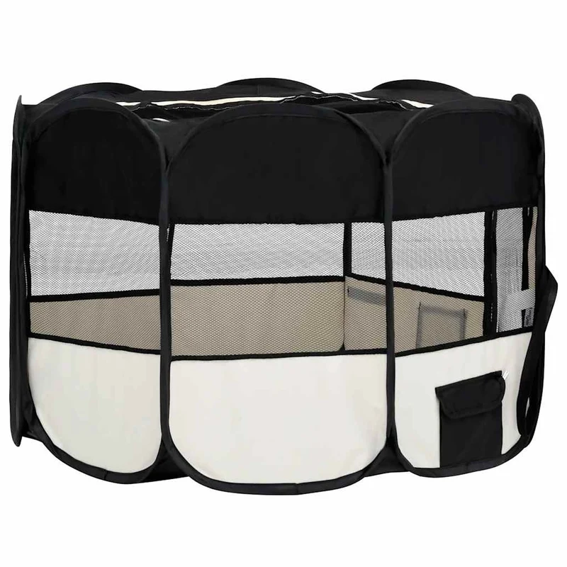 Faltbarer Welpenauslauf mit Tragetasche und Dach Schwarz 125x125x61 cm