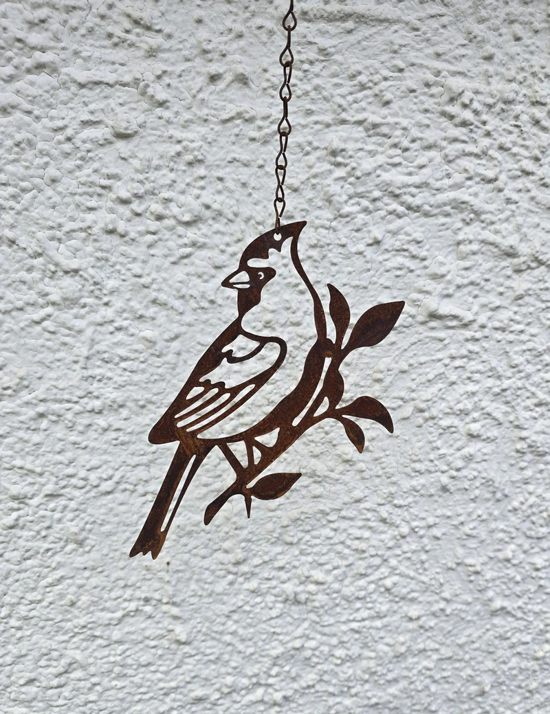 Vogeldeko Metall Rost zum Hängen – Edelrost Gartendeko Vogel 18x15cm mit Haken
