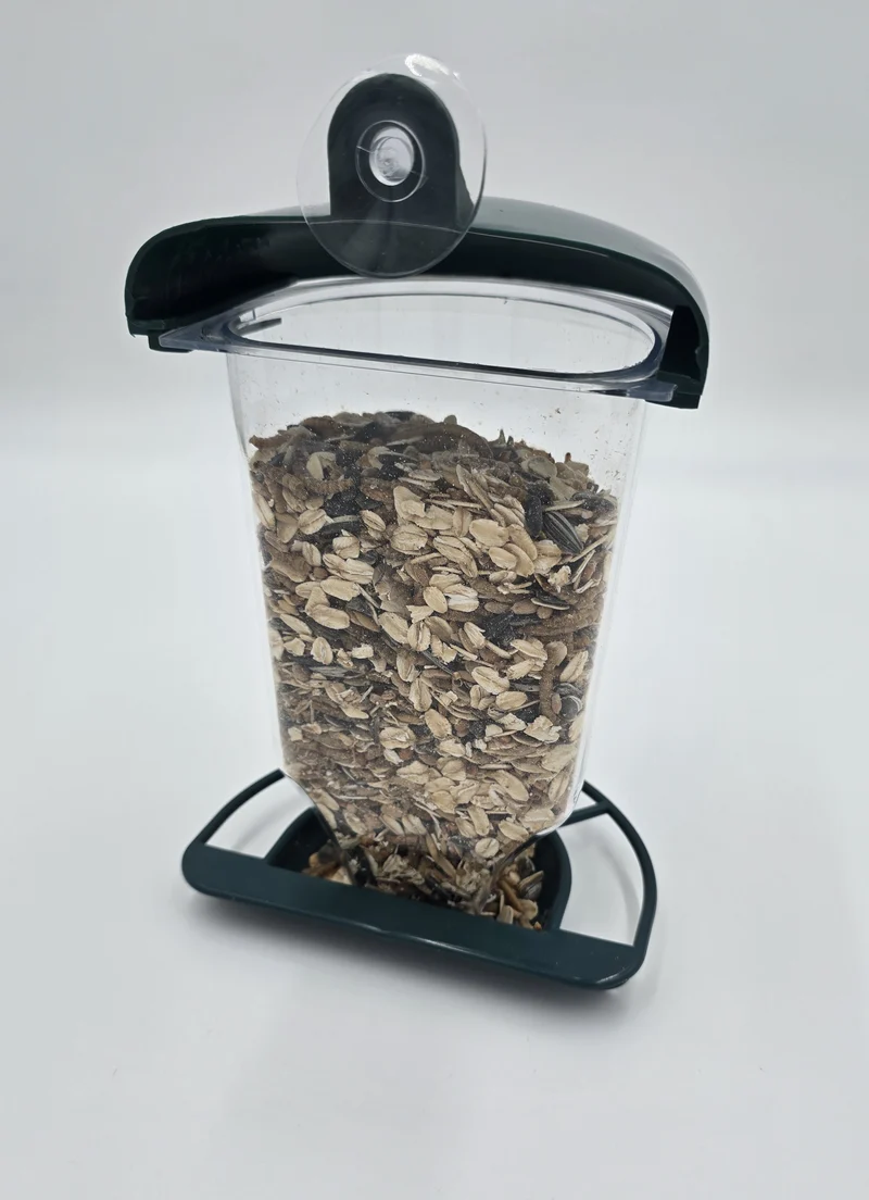 Vogelfutterstation mit Saugnapf für Fenster Dunkelgrün 14x10,5x22,5 cm Futterspender