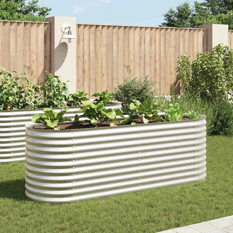 Garten-Hochbeet 240 x 80 x 81 cm Verzinkter Stahl Silbern Pflanzkasten oval