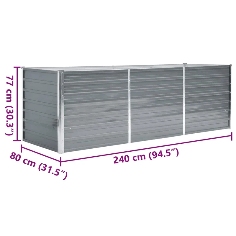 Garten-Hochbeet Verzinkter Stahl 240x80x77 cm Grau Blumenkasten Pflanzkübel