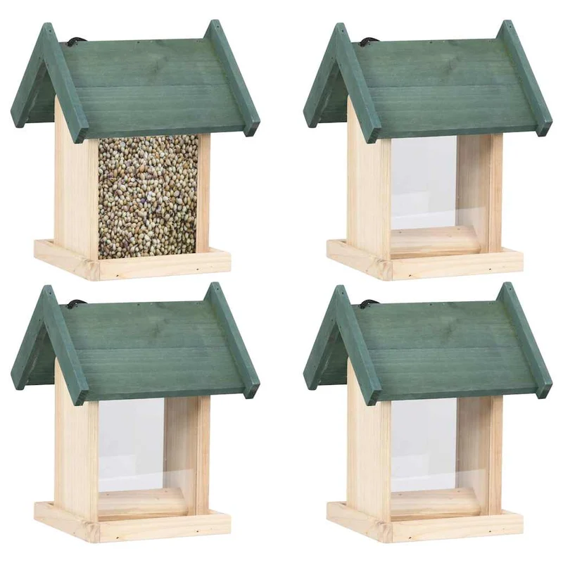 Vogelfutterhäuser 4 Stk. Tannenholz 19 x 19 x 25 Vogelhäuschen Wildvögel Futterstation