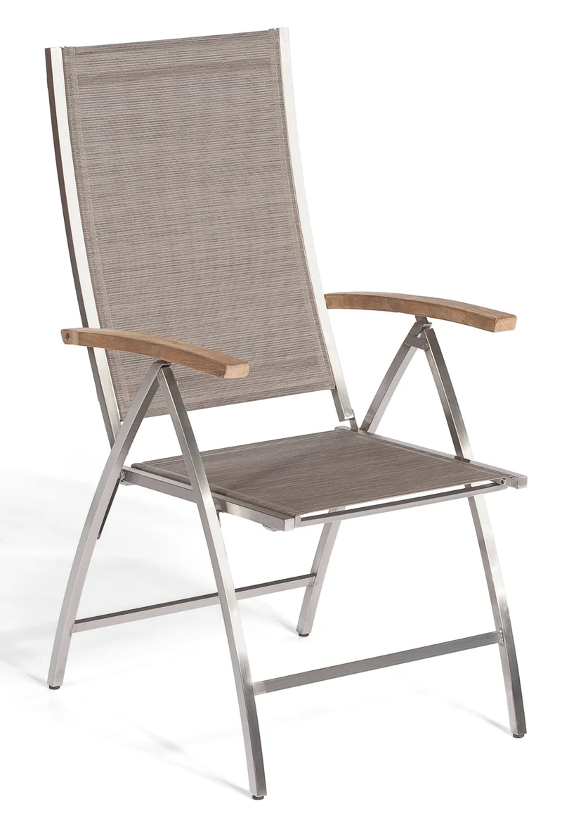 Klappsessel "PARAGON" Edelstahl/Teakarmlehnen Textilgewebe taupe SonnenPartner®