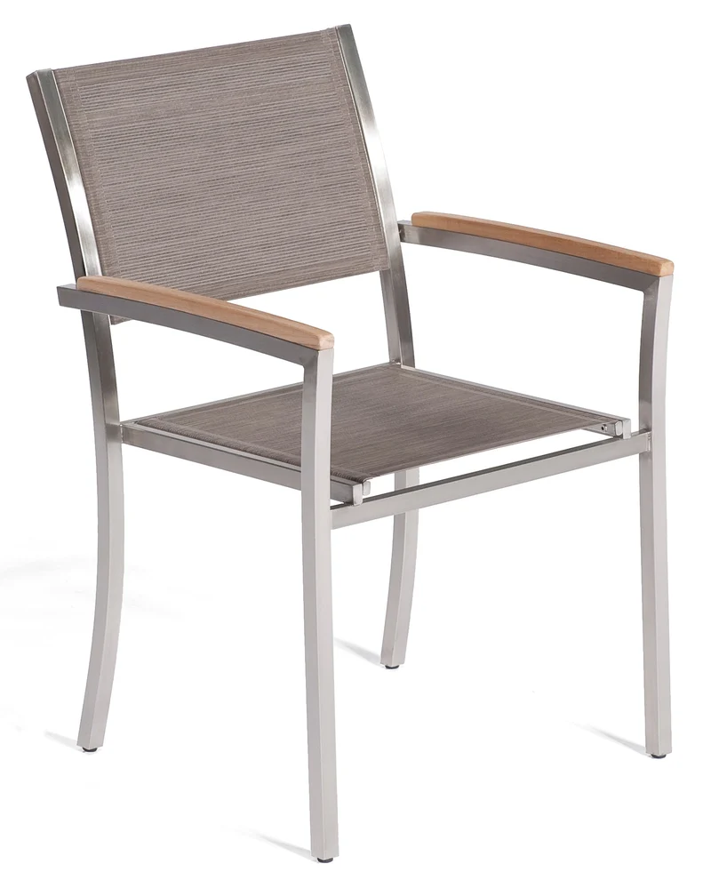 Stapelsessel "GALAXY" Edelstahl/Teakarmlehnen Textilgewebe taupe SonnenPartner