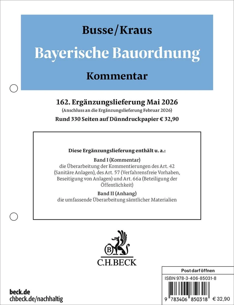 Bayerische Bauordnung 162. Ergänzungslieferung