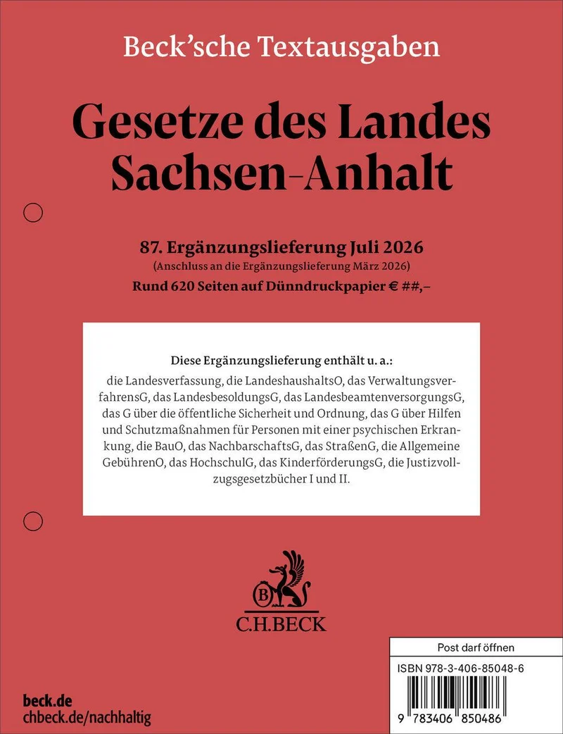 Gesetze des Landes Sachsen-Anhalt 87. Ergänzungslieferung