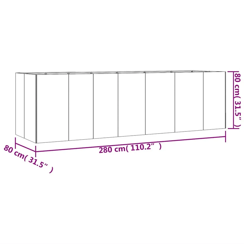 Hochbeet 280x80x80cm Cortenstahl rostig Pflanzbeet Pflanzkasten