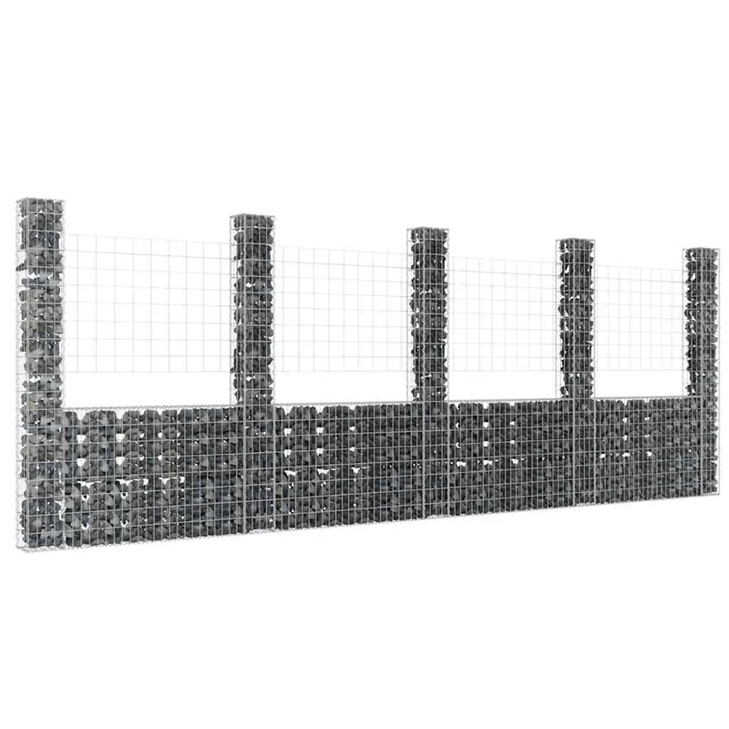 Gabionenkorb U-Form mit 5 Säulen 500x20x200 cm Gabionenwand verzinkt