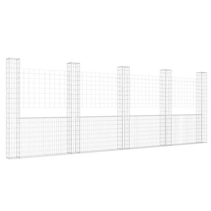 Gabionenkorb U-Form mit 5 Säulen 500x20x200 cm Gabionenwand verzinkt