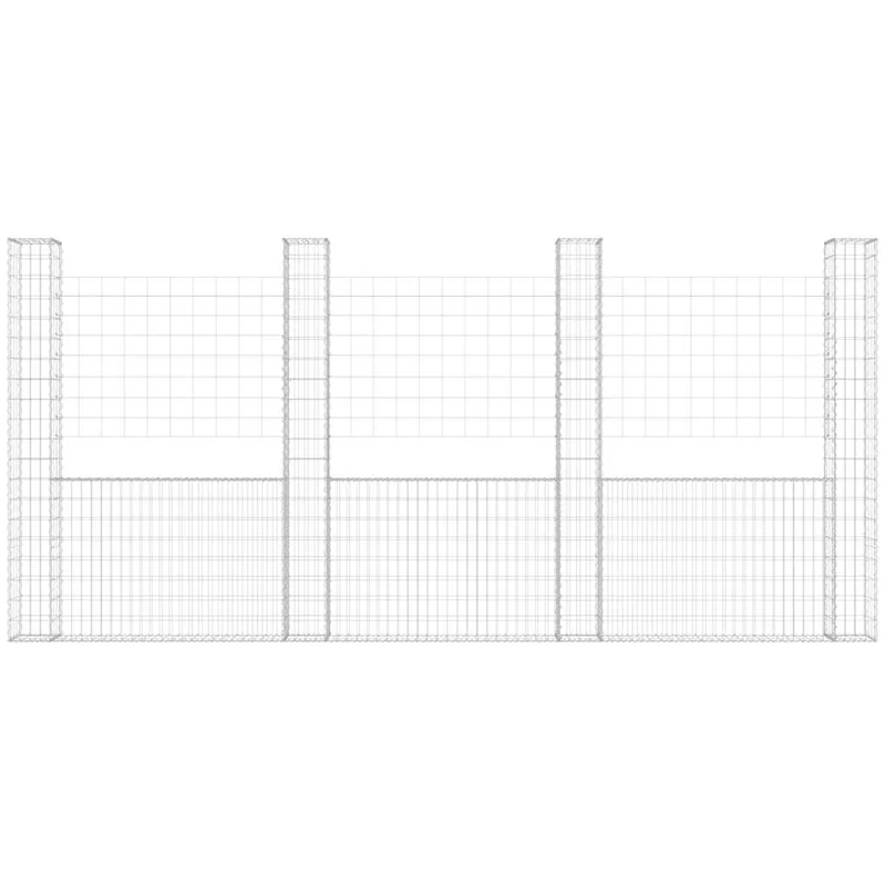 Gabionenkorb U-Form mit 5 Säulen 500x20x200 cm Gabionenwand verzinkt
